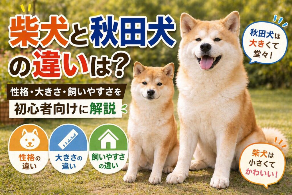 柴犬と秋田犬が並んでいる比較イメージ