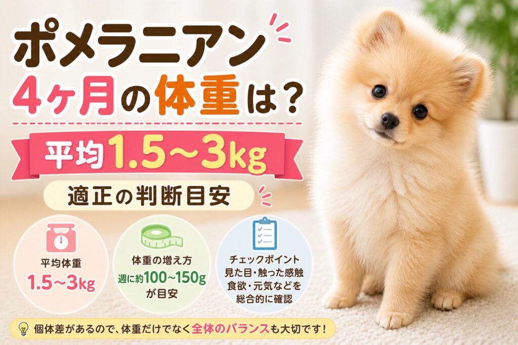 ポメラニアン 4ヶ月 体重 1.5〜3kg 目安 子犬の成長チェック