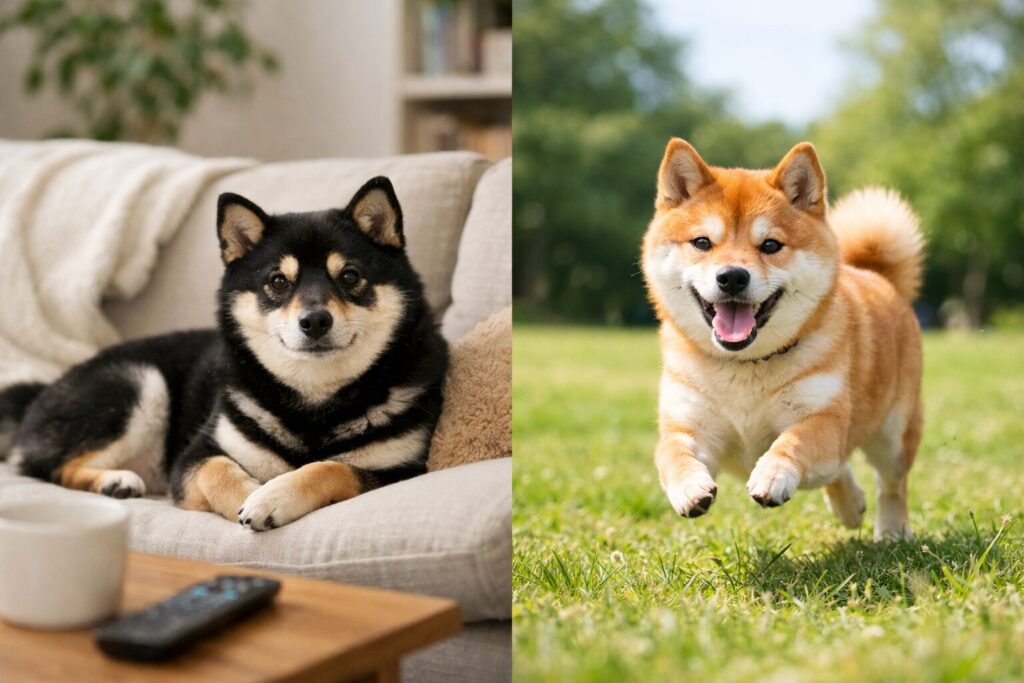 柴犬と豆柴どっちを選ぶかイメージした生活シーン
