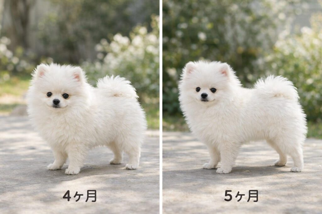 ポメラニアン 4ヶ月 5ヶ月 体重 変化 比較