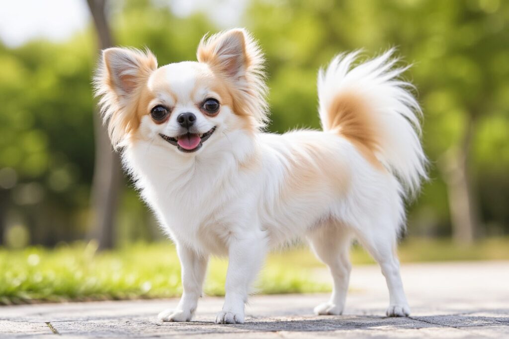 自然光の中で立つ引き締まった体型のチワワ