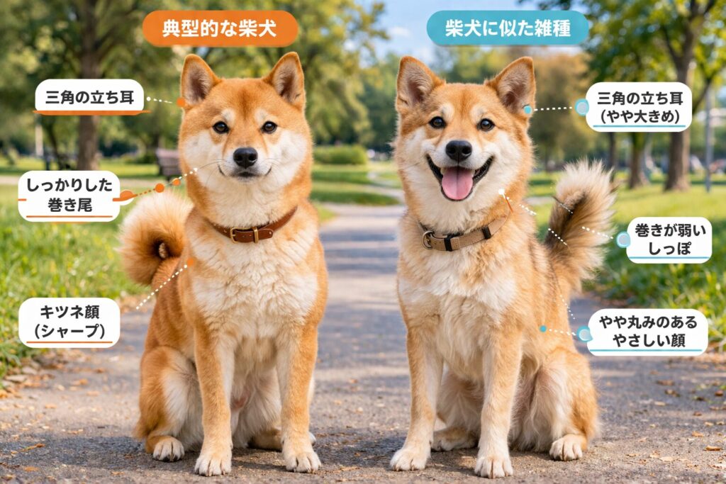 柴犬と雑種犬の見た目の違いを比較したイメージ
