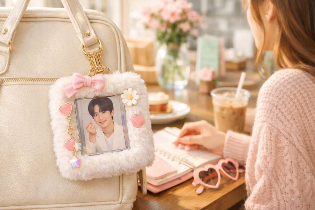 バッグに付けたトレカケースの使用イメージ