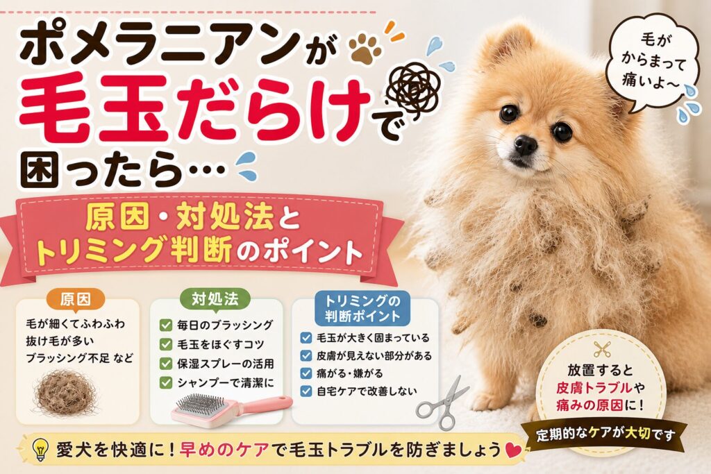 ポメラニアン 毛玉だらけ 原因 対処法 トリミング 判断 毛が絡まった犬