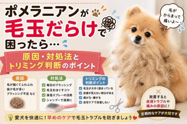 ポメラニアン 毛玉だらけ 原因 対処法 トリミング 判断 毛が絡まった犬