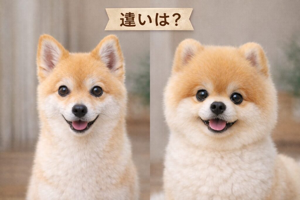 ポメラニアンのキツネ顔とたぬき顔の違いを比較したアイキャッチ画像