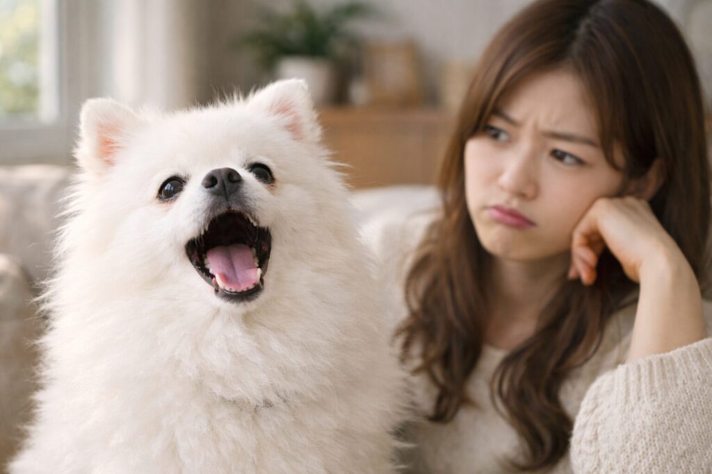 ポメラニアンが吠えて困っている飼い主の様子