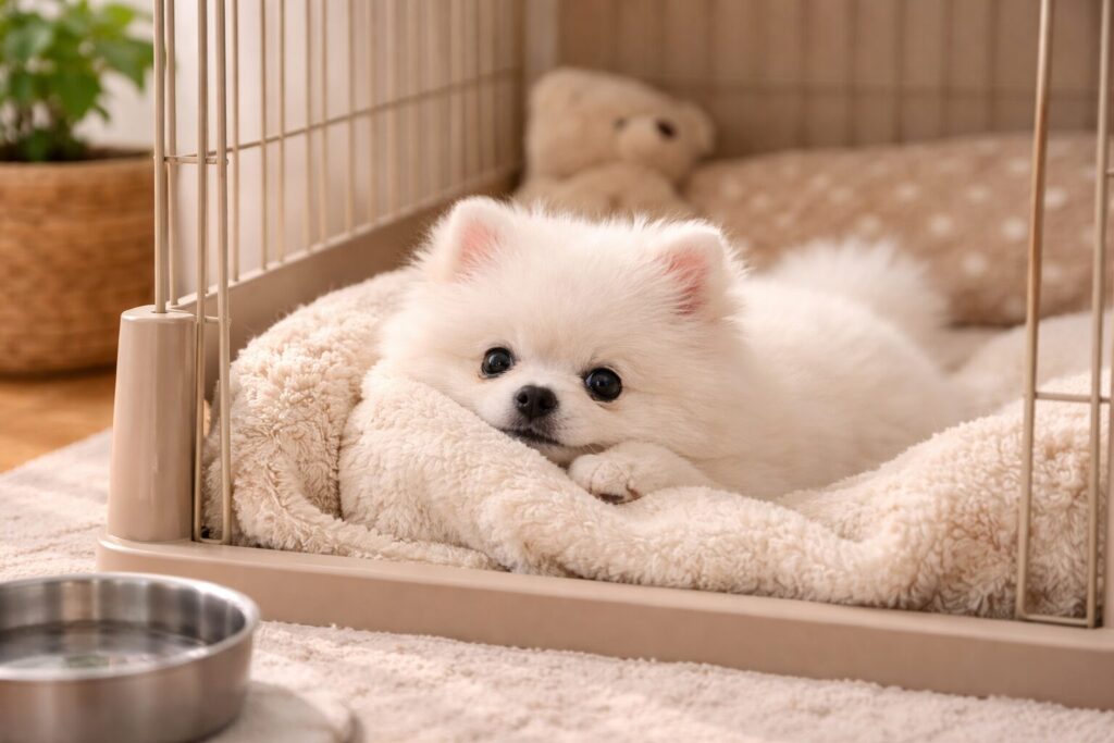 ポメラニアン 生後2ヶ月 ケージ 休む