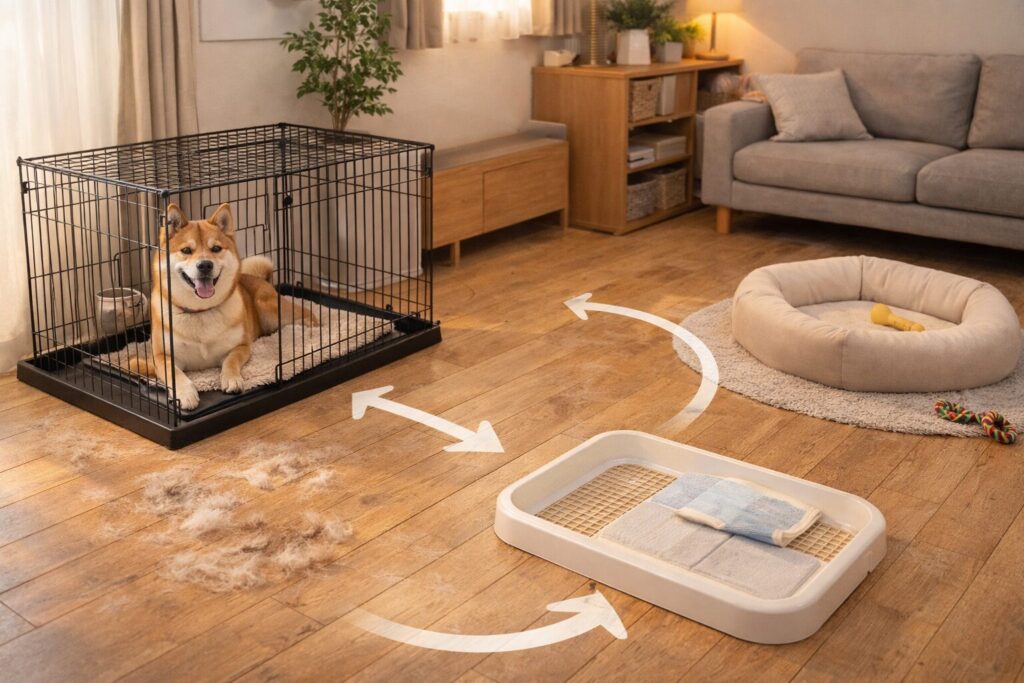 柴犬の室内飼いレイアウトとケージやトイレ配置の例