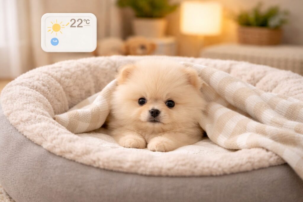 子犬のための温かく安全な飼育環境
