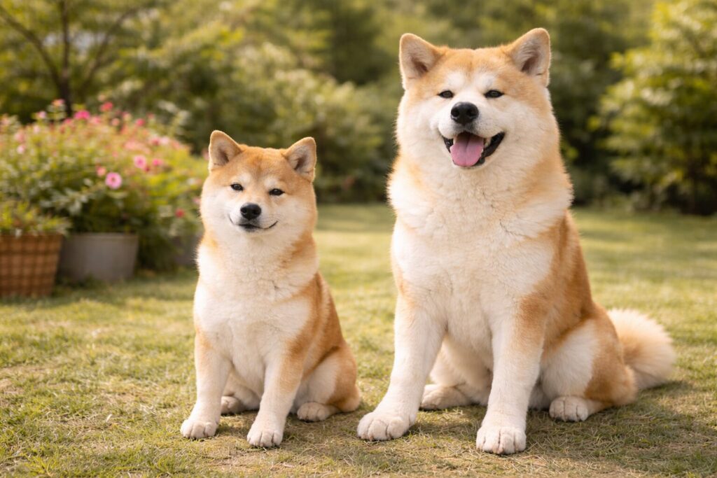 柴犬と秋田犬が並んでいる比較イメージ