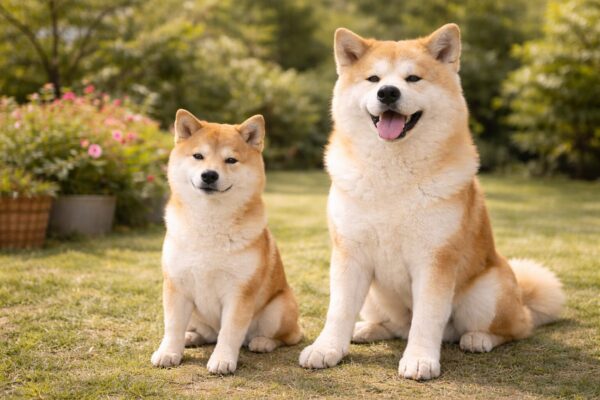 柴犬と秋田犬が並んでいる比較イメージ