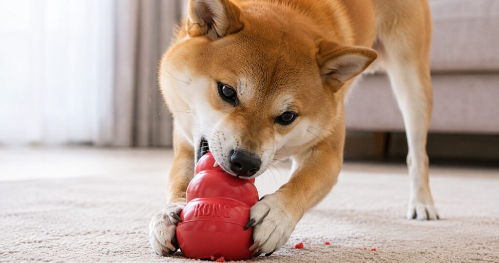 コングを強く噛むフレンチブルドッグ