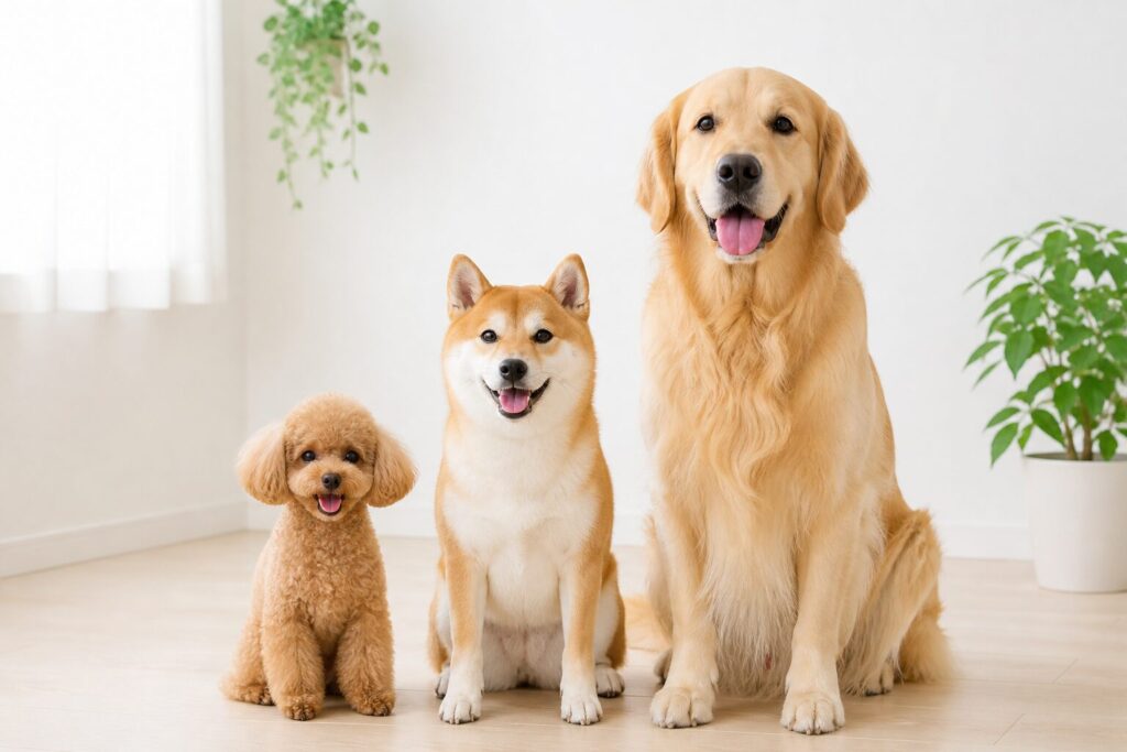 小型犬中型犬大型犬の年齢の違いを比較したイメージ