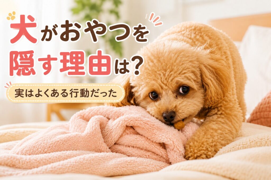 おやつを隠そうとする犬の様子