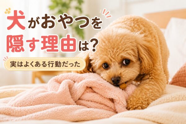 おやつを隠そうとする犬の様子