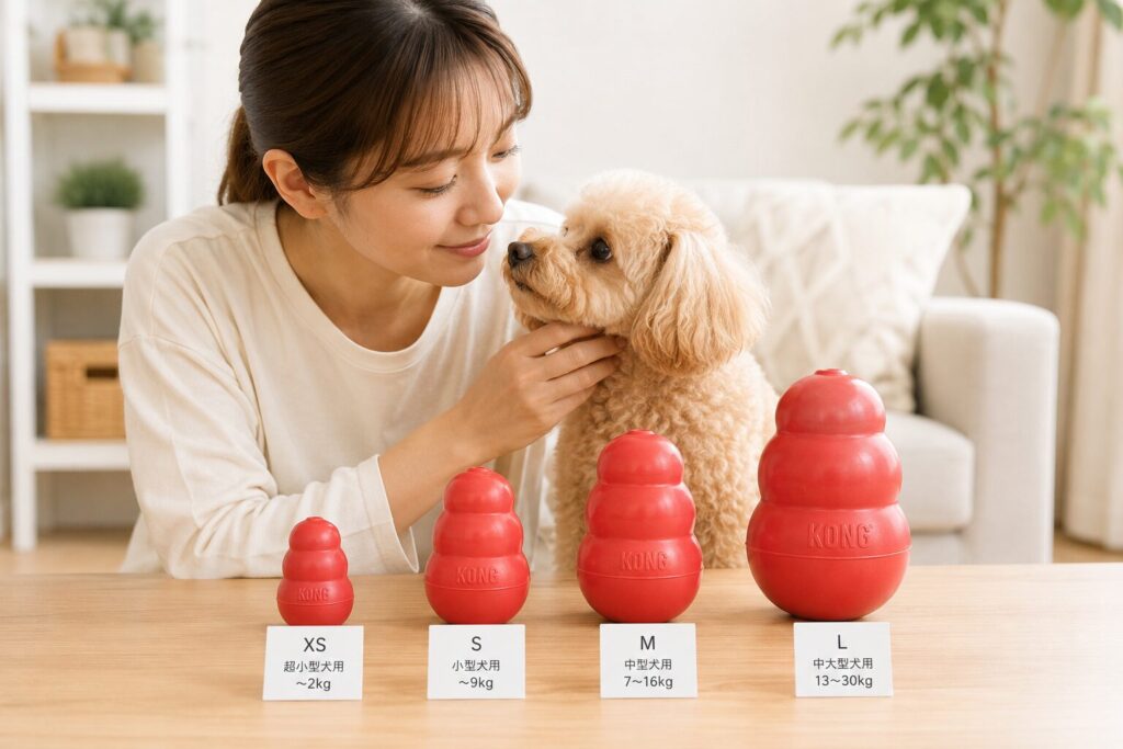 サイズ違いのコングを比較している様子