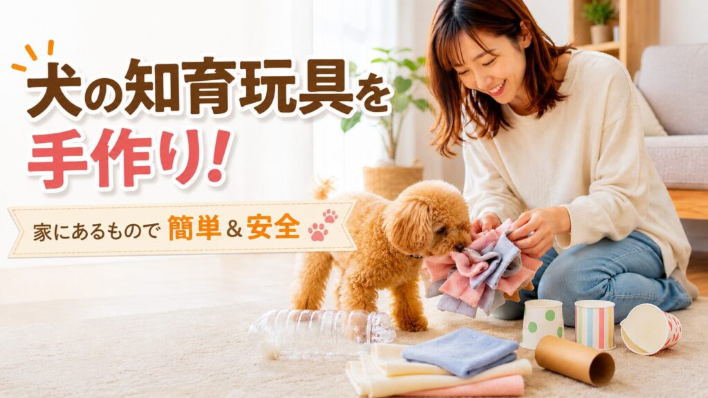 犬が手作り知育玩具で遊んでいる様子