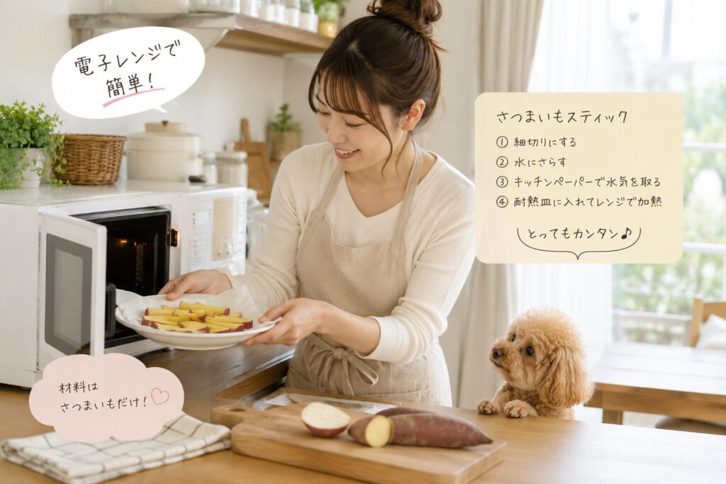 電子レンジで犬用おやつを作っている様子