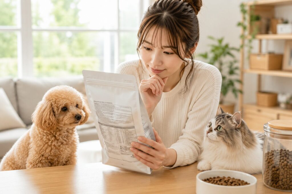 ペットフードの原材料や原産国を確認する飼い主