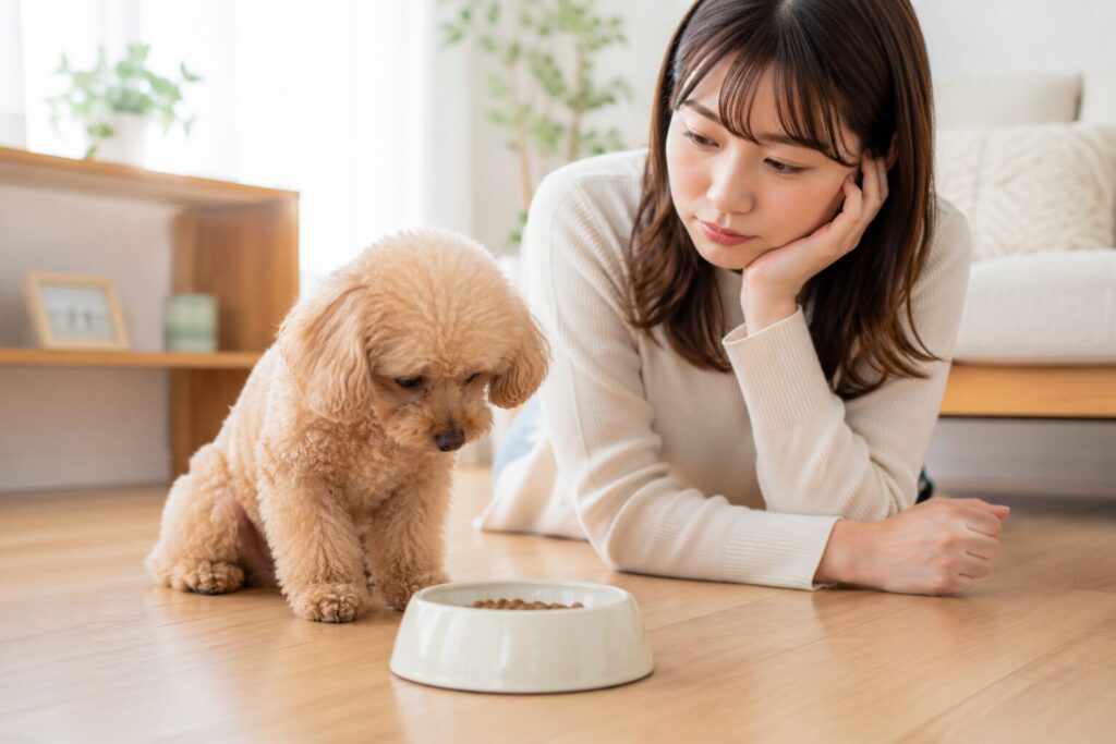 ロイヤルカナン消化器サポートを食べない犬と心配する飼い主