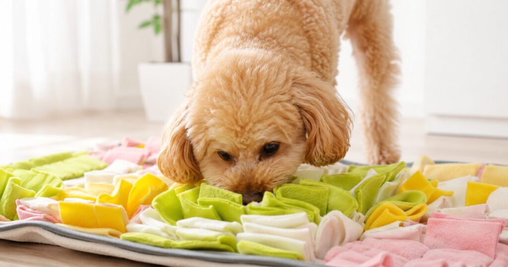 ノーズワークでおやつ探しを楽しむ犬