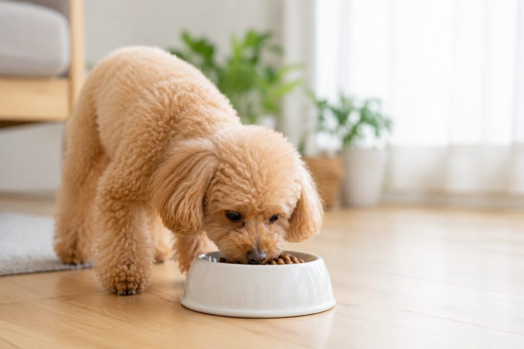 ロイヤルカナン消化器サポートを食べている小型犬
