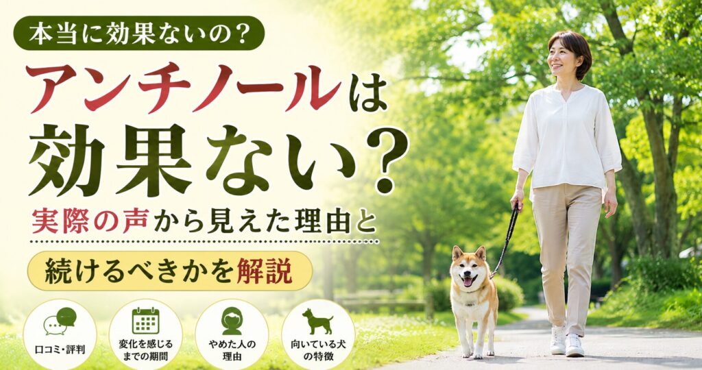 アンチノールの効果について悩みながら愛犬と散歩する飼い主