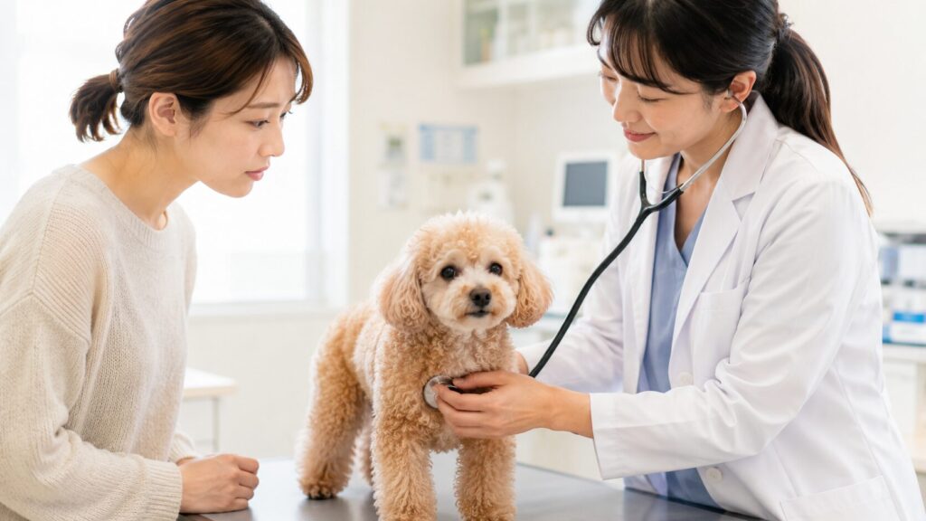 動物病院で健康チェックを受ける犬