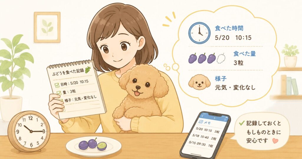 犬を抱きながらメモとスマートフォンを確認する飼い主