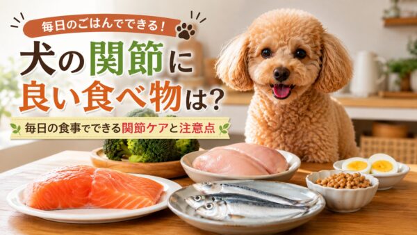 鮭やいわし、鶏むね肉など関節ケア向けの食材と犬