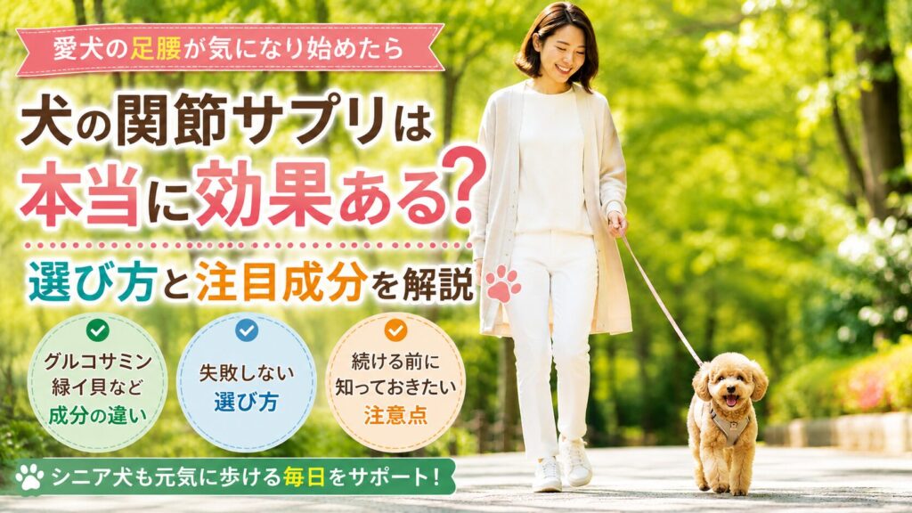 関節ケアを意識して散歩する犬と飼い主