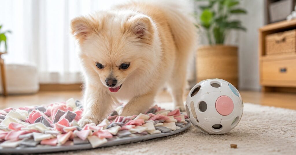知育玩具を使って遊ぶ犬