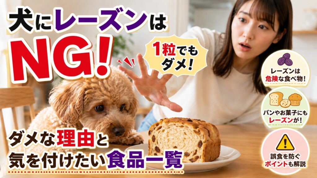 レーズンパンを見つめる犬と飼い主のイメージ