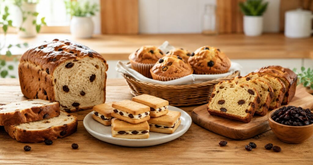 レーズンパンやレーズンサンドなどレーズン入り食品
