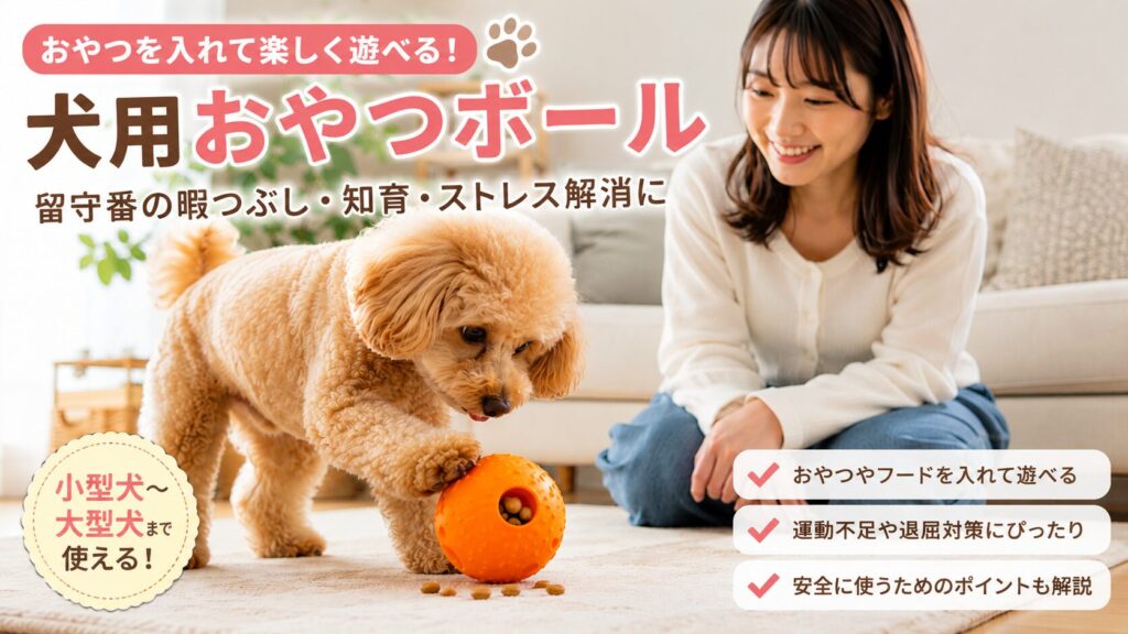 犬がおやつボールからフードを取り出して遊んでいる様子