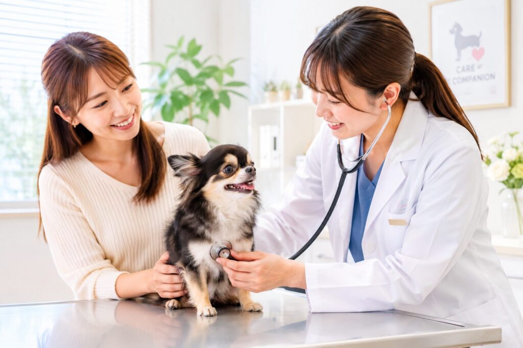 動物病院で診察を受ける小型犬