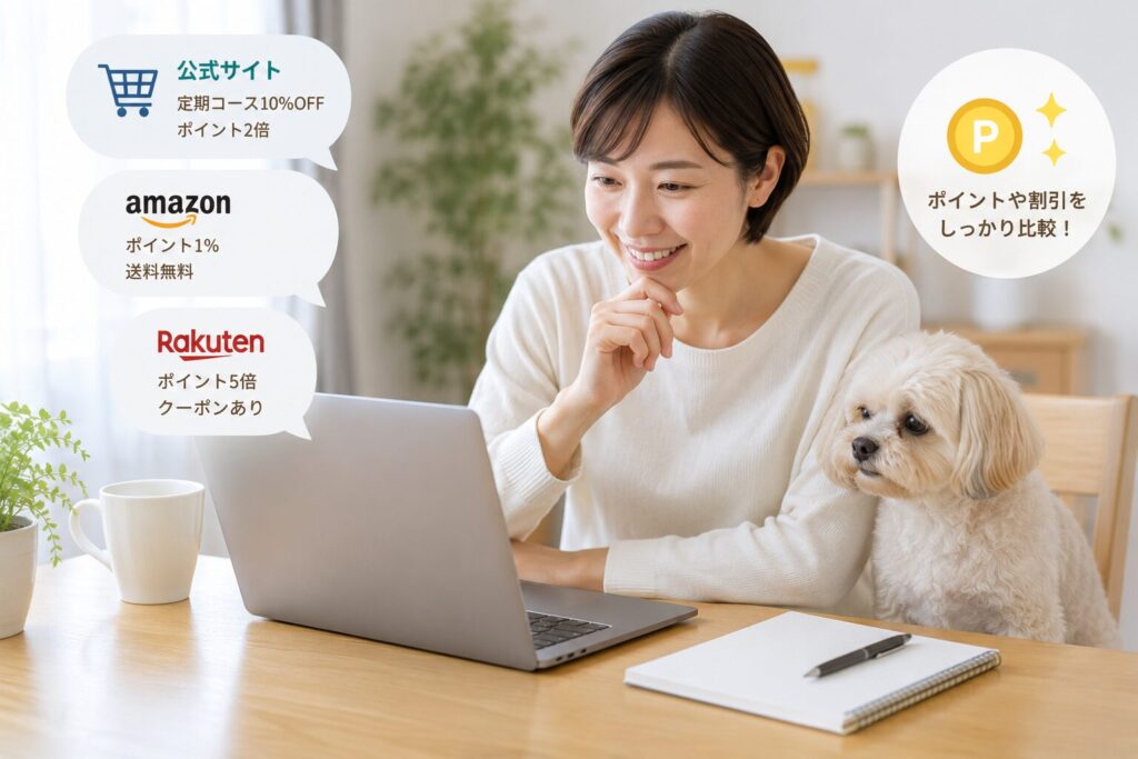 シニア犬用ドッグフードの購入先や価格を比較する飼い主