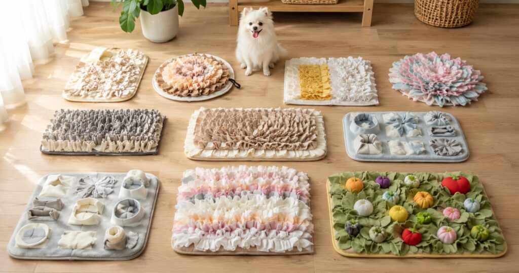 複数のノーズワークマットを比較しているイメージ