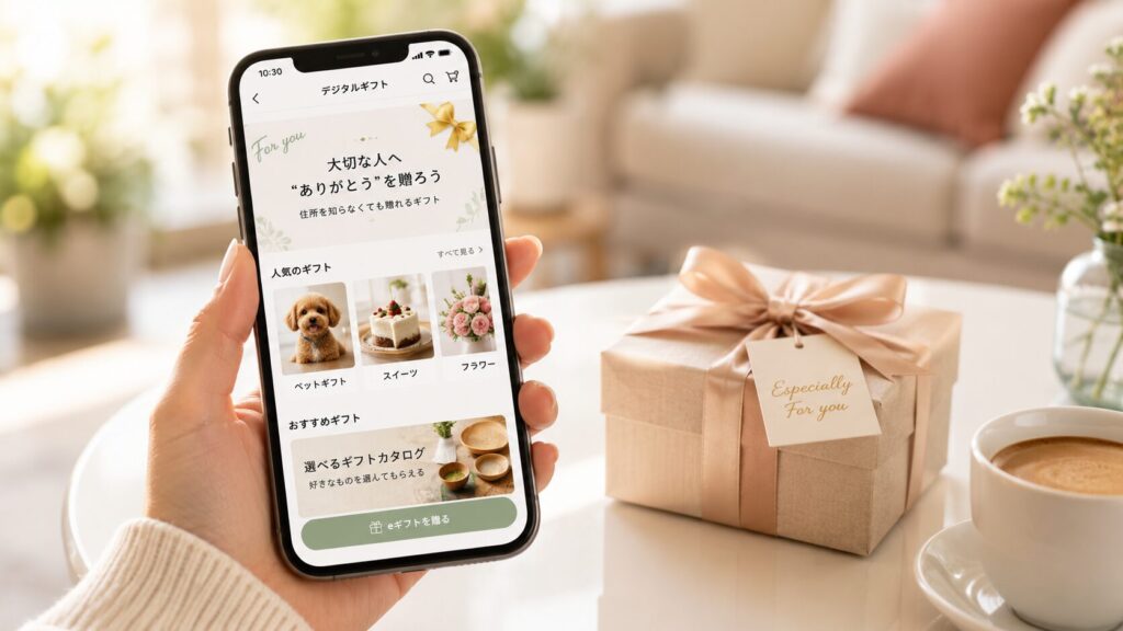 LINEでスマートに贈れる犬用カタログギフト『ギフトパレット』の利用イメージ